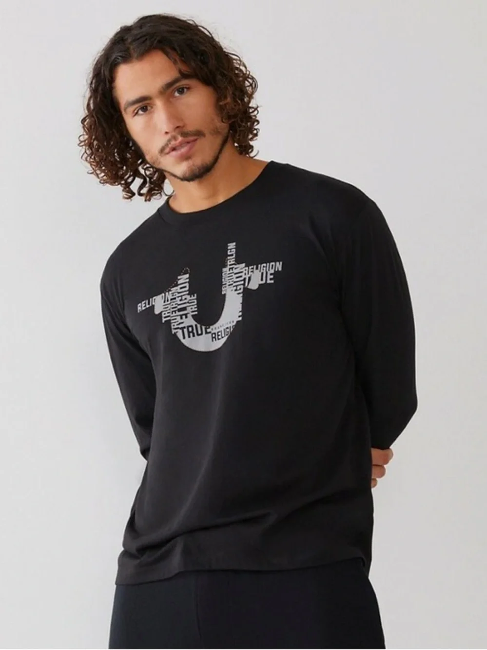 Men’s True Religion - Black Long-Sleeve Logo Tee